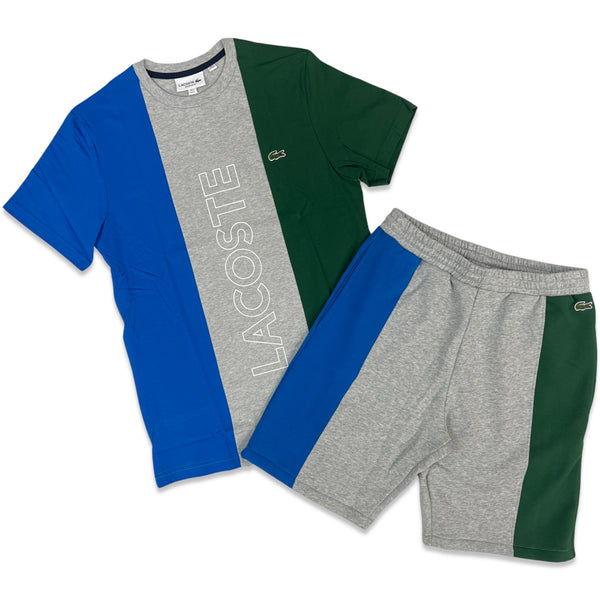 Men’s Lacoste Color Block Short Set In Blue/Grey/Green